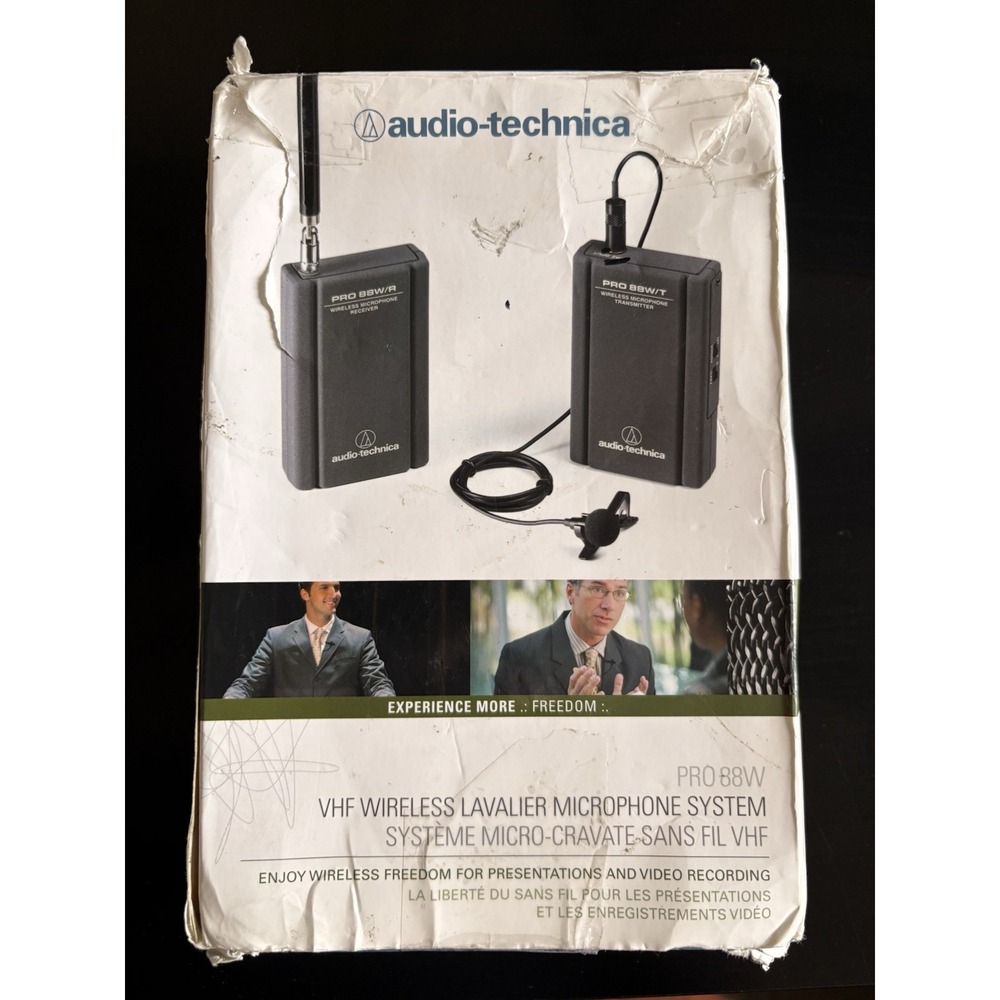 Audio-Technica PRO 88W VHF Wireless Lav Mic TX/RX Untested Box Cables